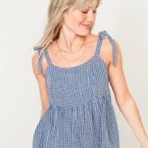 Old Navy Women's Tank Plus Size 4X Blue White Check Smocked Tie Shoulder Top